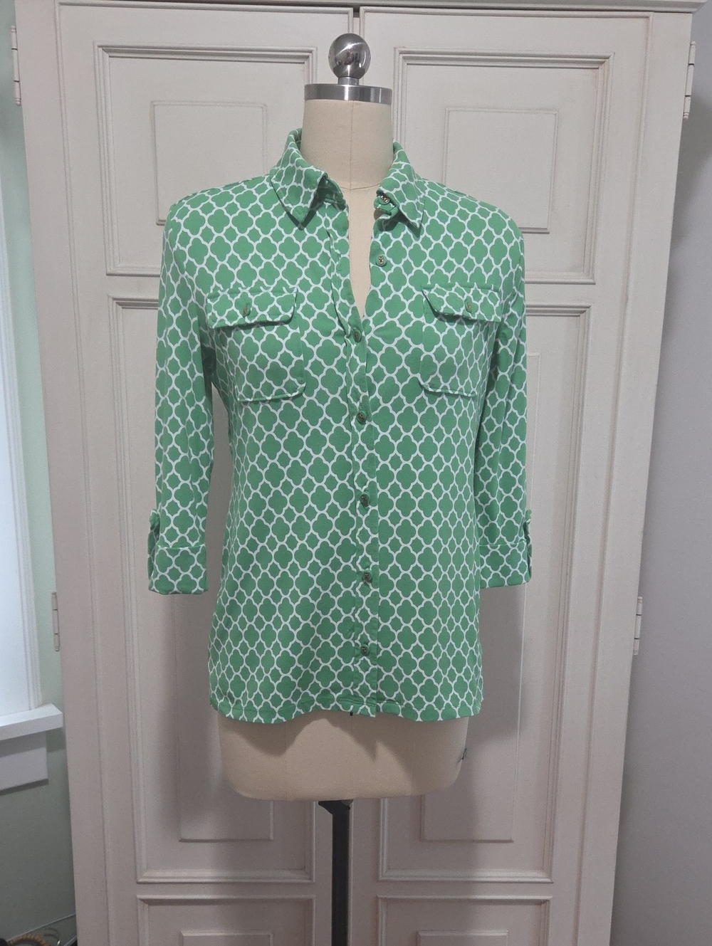 Charter Club Green Geometric Button-Front Shirt